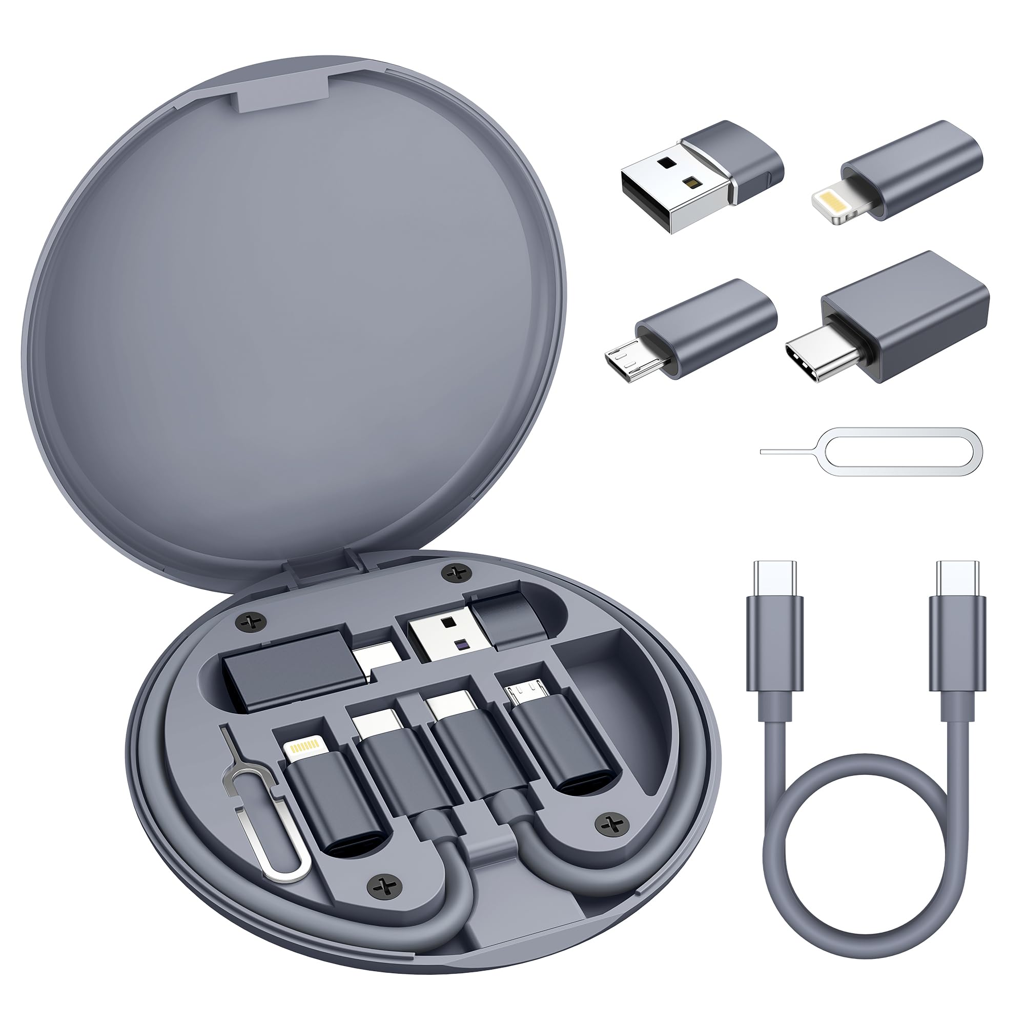 Elebase USB Charging Adapter Kit,Multi Travel USBC Adapter Set,Type C to USB 3.0 OTG iOS Micro Converter Case with 1Ft 100W Charger Cable for iPhone