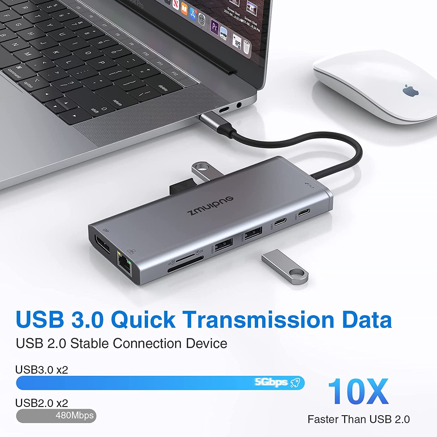 USB C Docking Station 2 Monitore, Laptop Dockingstation Triple Display, 14 in 1 USB-C Hub Adapter mit Dual HDMI, DisplayPort, Ethernet, 100W PD, 2 USBC, 4USB, SD/TF Kartensteckplatz, 3.5mm Audio