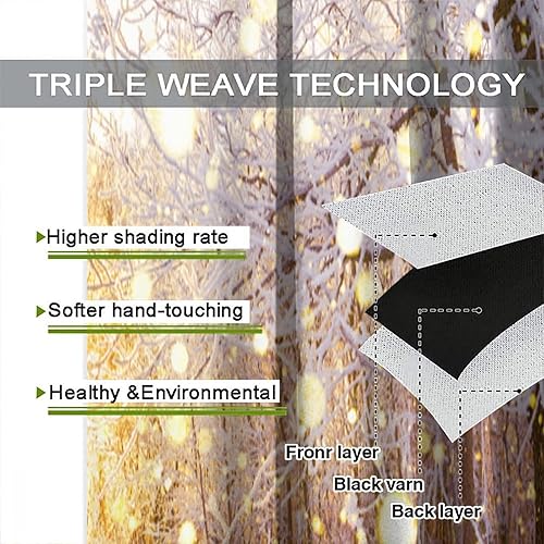 Miniatura 7 de Cortinas opacas para el día de la nieve de invierno, hermoso bosque, amanecer, día de nieve, paisaje, decorativo, impreso, sala de estar,