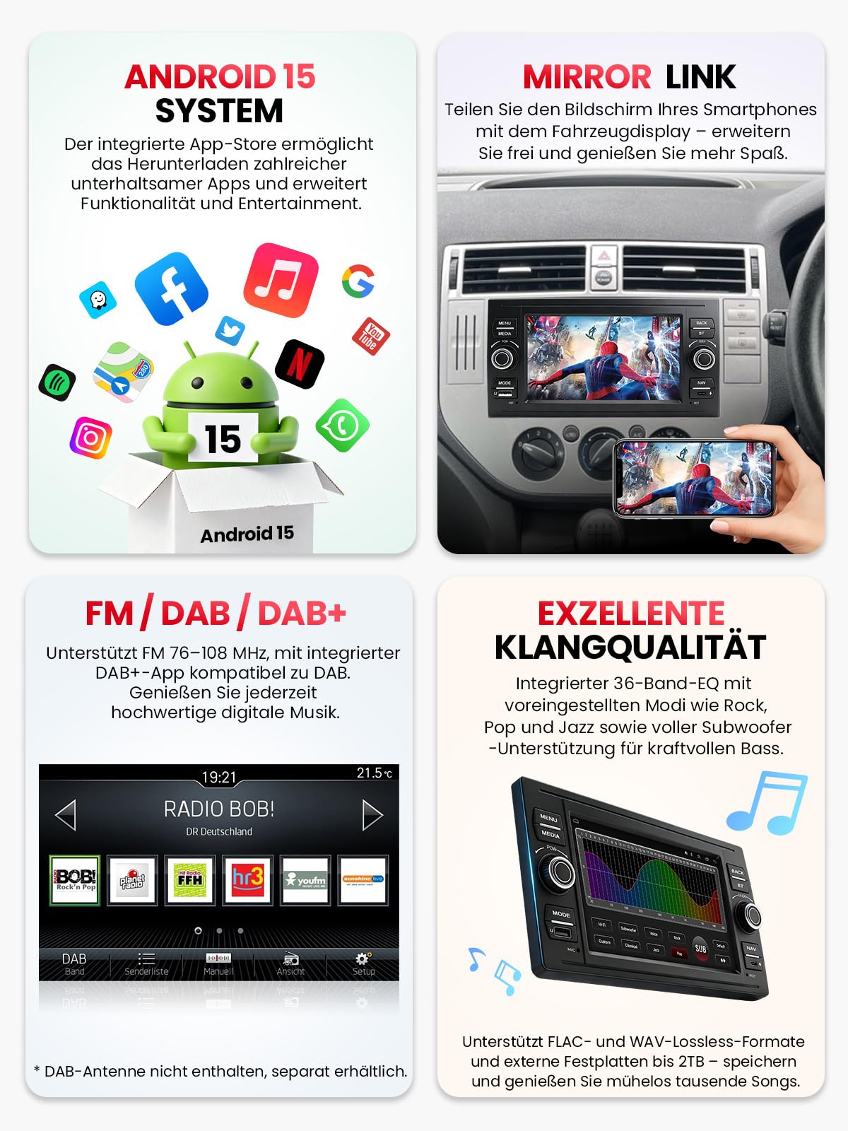 Doppel DIN Autoradio mit Bildschirm für Ford Transit Fiesta Focus Mondeo Kuga, Wireless CarPlay & Android Auto, 7" Auto Radio Touch Display, 4GB+64GB, Bluetooth 5GHz WiFi DAB+ FM AUX GPS