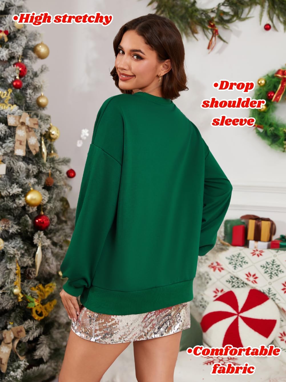 EHSUYAB Christmas Bow Sweatshirt For Women, Crewneck Fuzzy Ball Ugly Xmas Sweater, Cute Holiday Christmas Party Outfits
