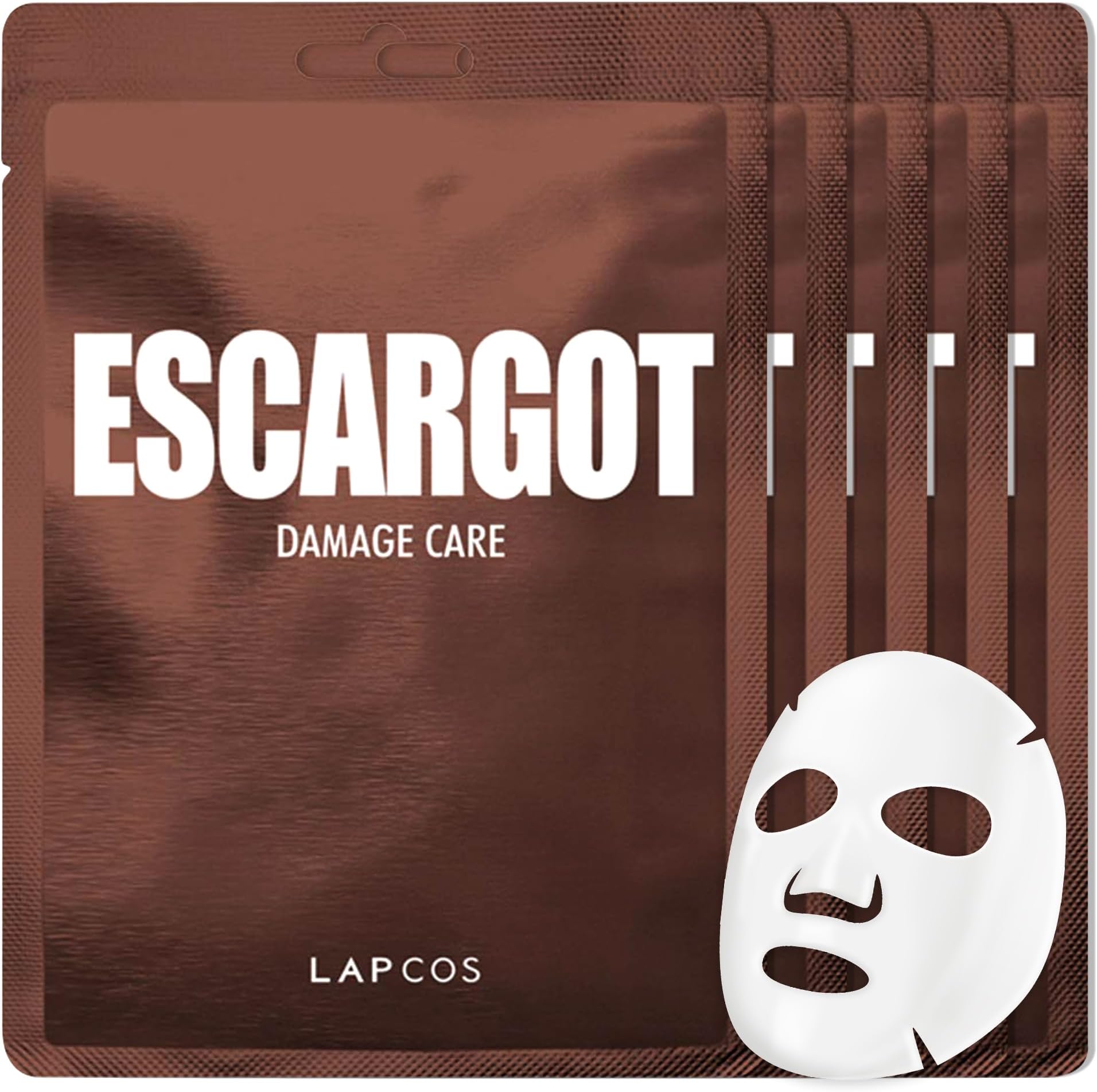 LAPCOS Escargot Sheet Mask, Daily Face Mask with Snail Filtrate to Moisturize and Soothe Skin, Korean Beauty Favorite, 5-Pack
