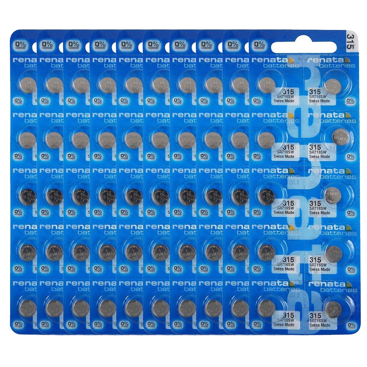 Renata 315 SR716SW Batteries - 1.55V Silver Oxide 315 Watch Battery (100 Count)