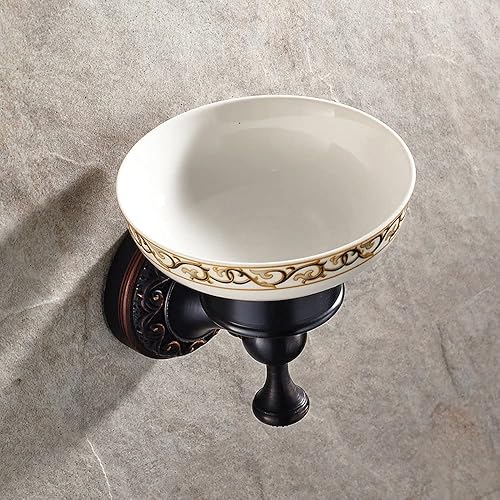 Miniatura 8 de Leyden Juego de 2 anillos de bronce aceitado y jabonera para baño montado en la pared