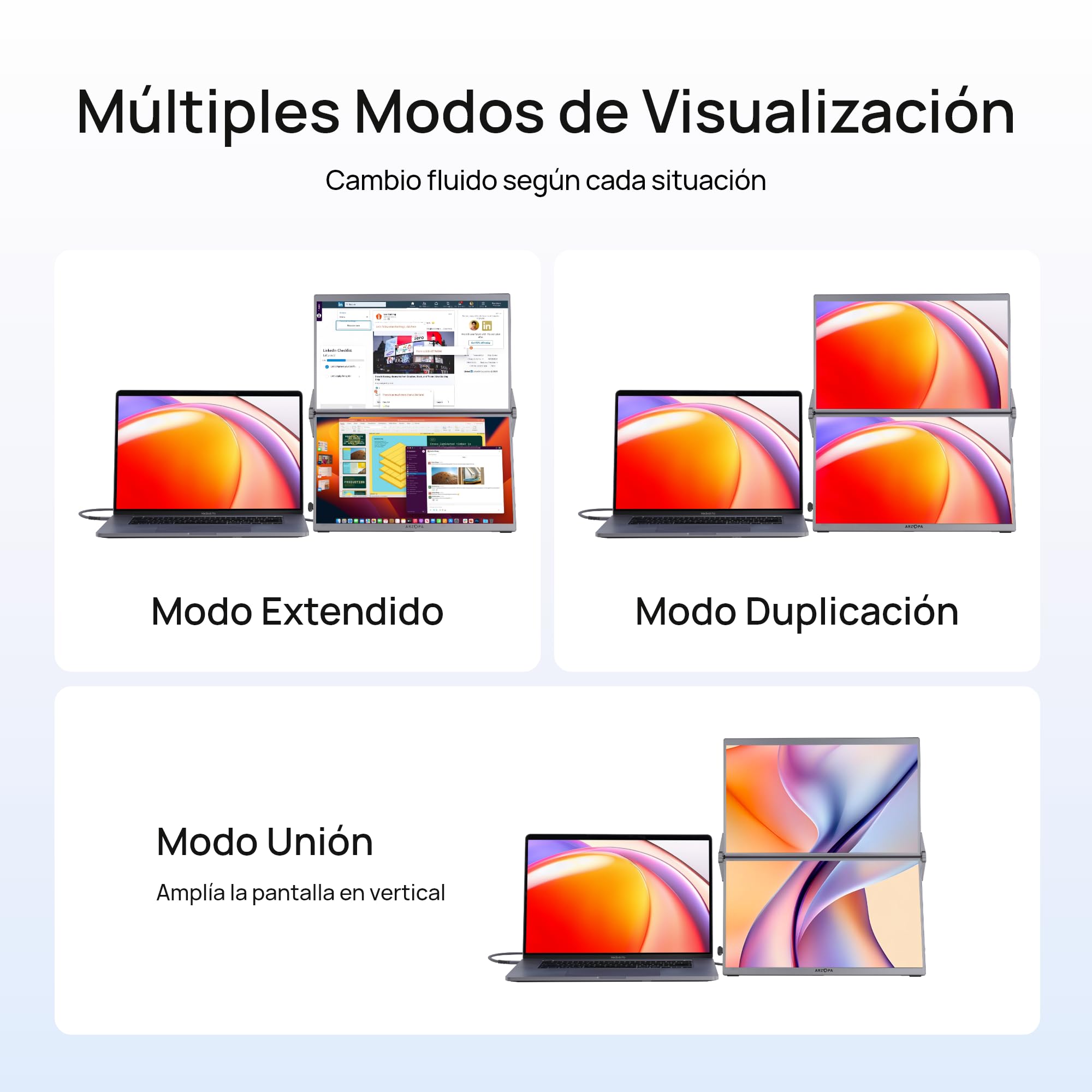 ARZOPA Monitor Portátil Doble Pantalla 15,6”, Pantallas FHD Plegables IPS, Extensor de Pantalla para Portátil con USB-C/HDMI, Ideal para Trabajo y Estudio - E1