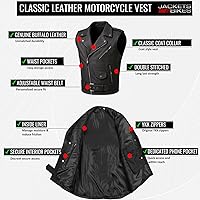 Vista 5 de Chaleco de piel para hombre para motocicleta, con bolsillos ocultos., M, Negro