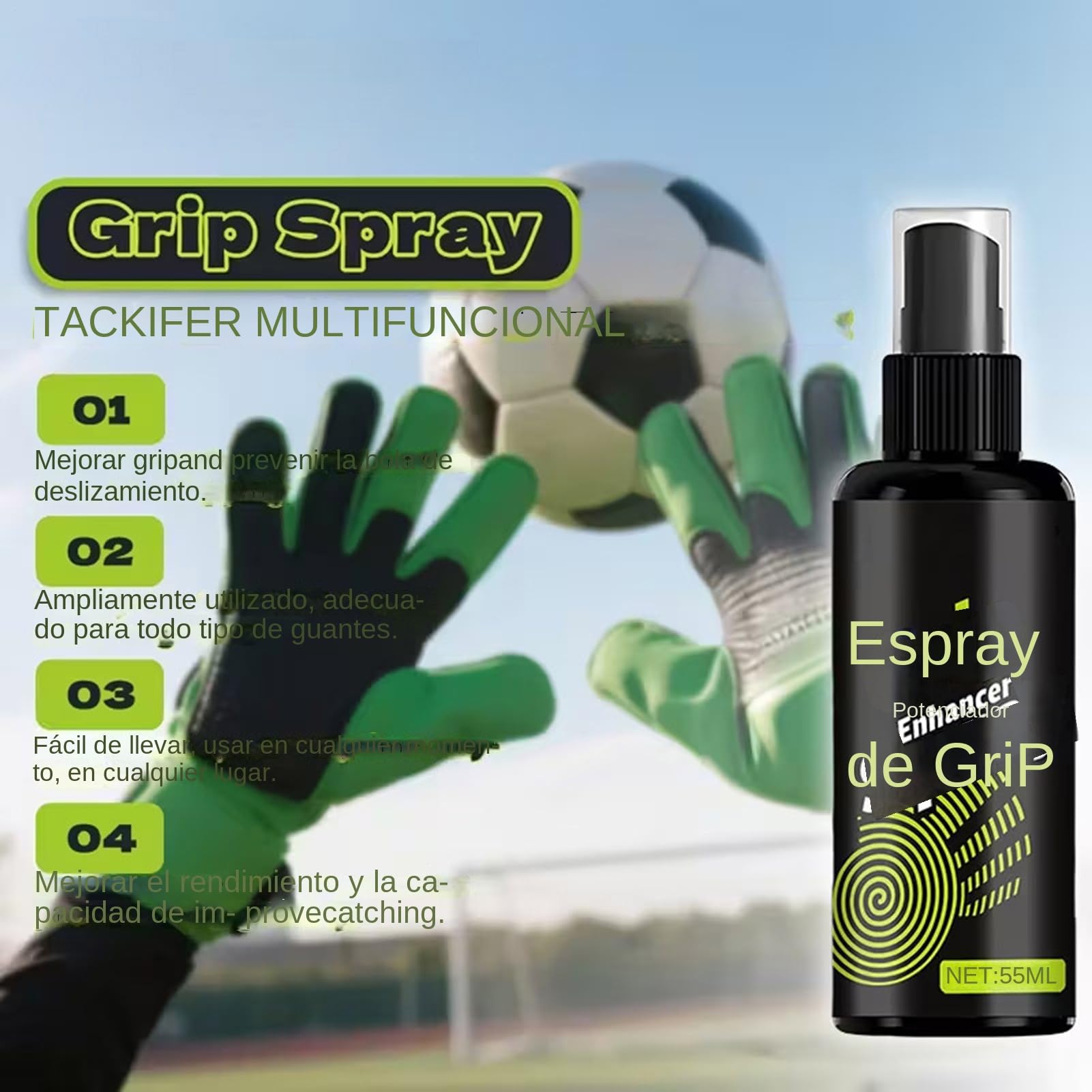 Spray Adhesivo para Guantes de Portero 55ml Antideslizante Mejorar Agarre Fútbol Béisbol Boxeo Golf