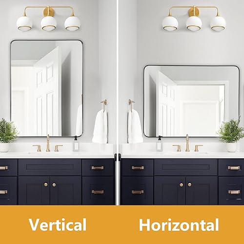 Miniatura 2 de Espejo de baño de borde redondo con marco negro grueso, lentes de aspecto grande para colgar sobre el tocador, maquillaje, decoración para montar en