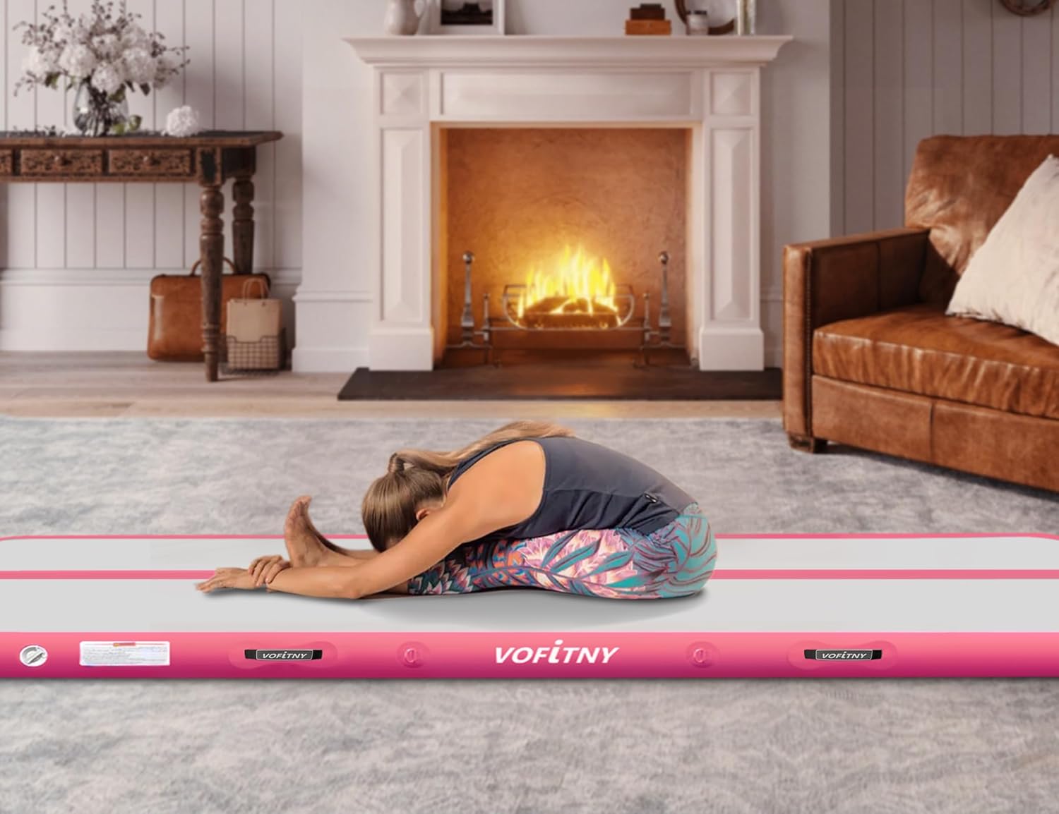 VOFiTNY Inflatable Gymnastics Air Mat Tumble Track with Air Barrel for Home/Gym