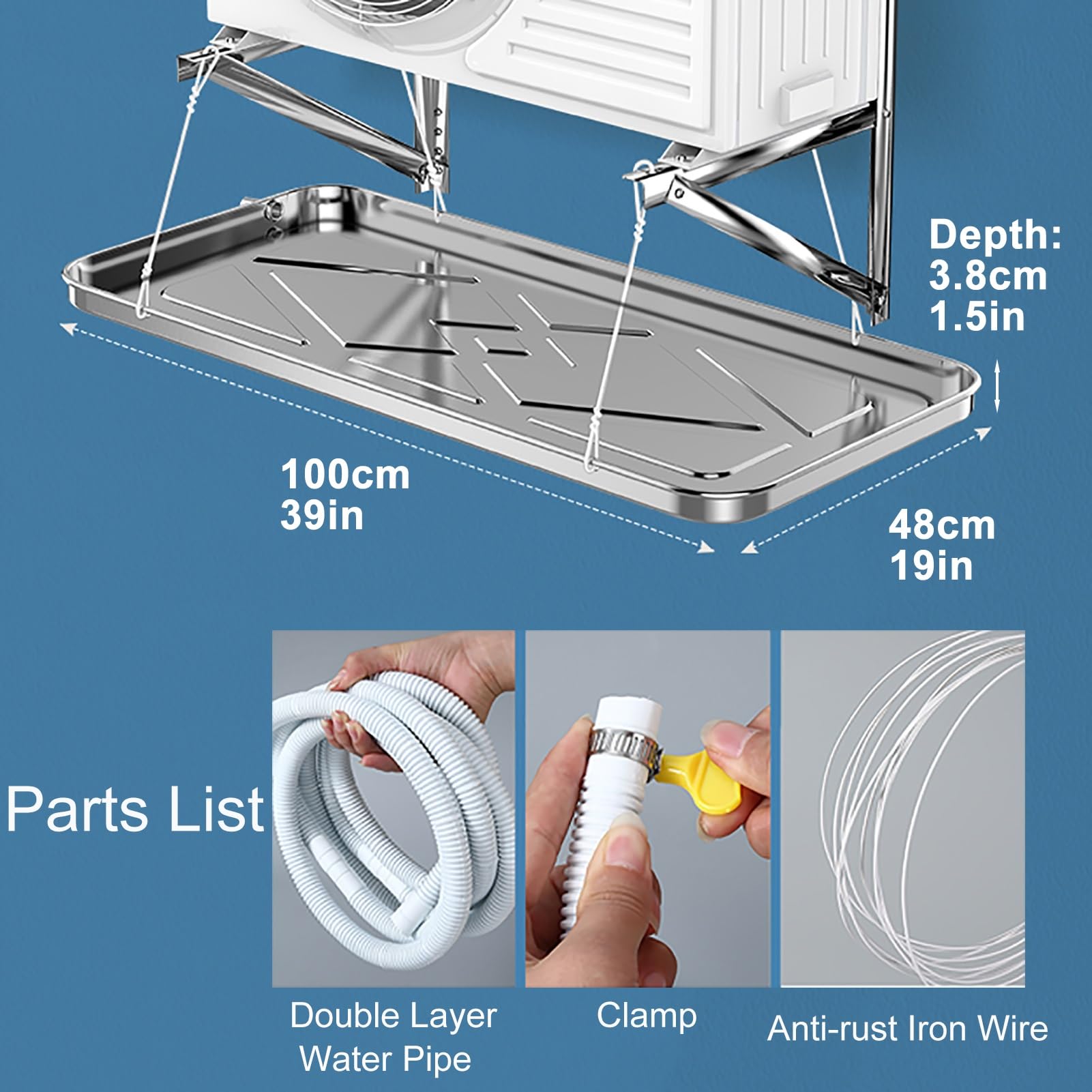 Bandeja de Goteo para Aire Acondicionado, Bandeja de Drenaje de Acero Inoxidable para Agua condensada con Tubo, sin Fugas para Sistemas HVAC (Tamaño: 84x39cm/33x15in)