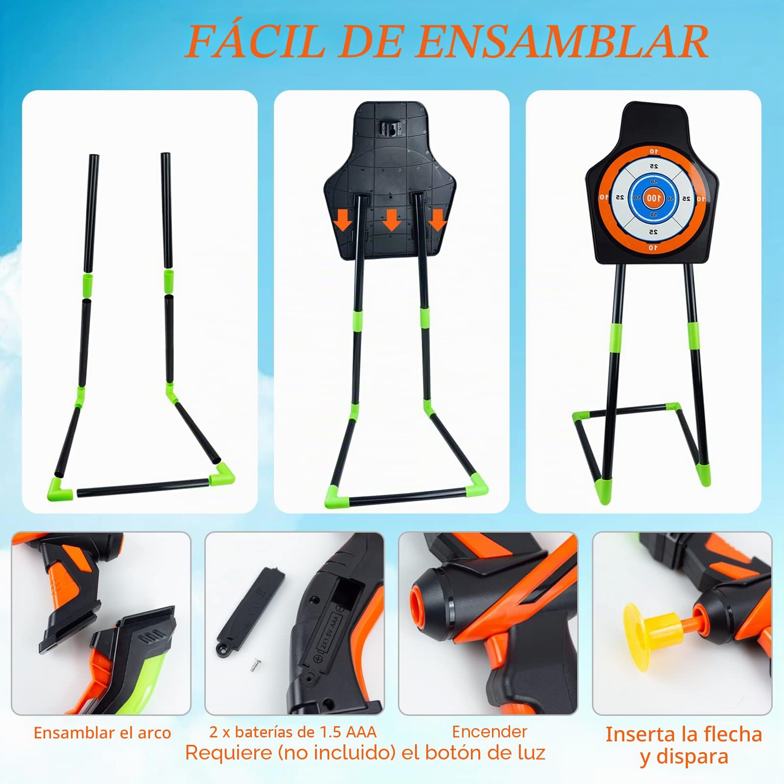 RedCrab Arco y Flecha para Niños con Luces LED, Juego de Juguetes de Arco y Flecha con 10 Ventosa Flechas, 1 Arco, 1 Estante de Flecha y Carcaj, Juego de Interiores y Exteriores para Niños