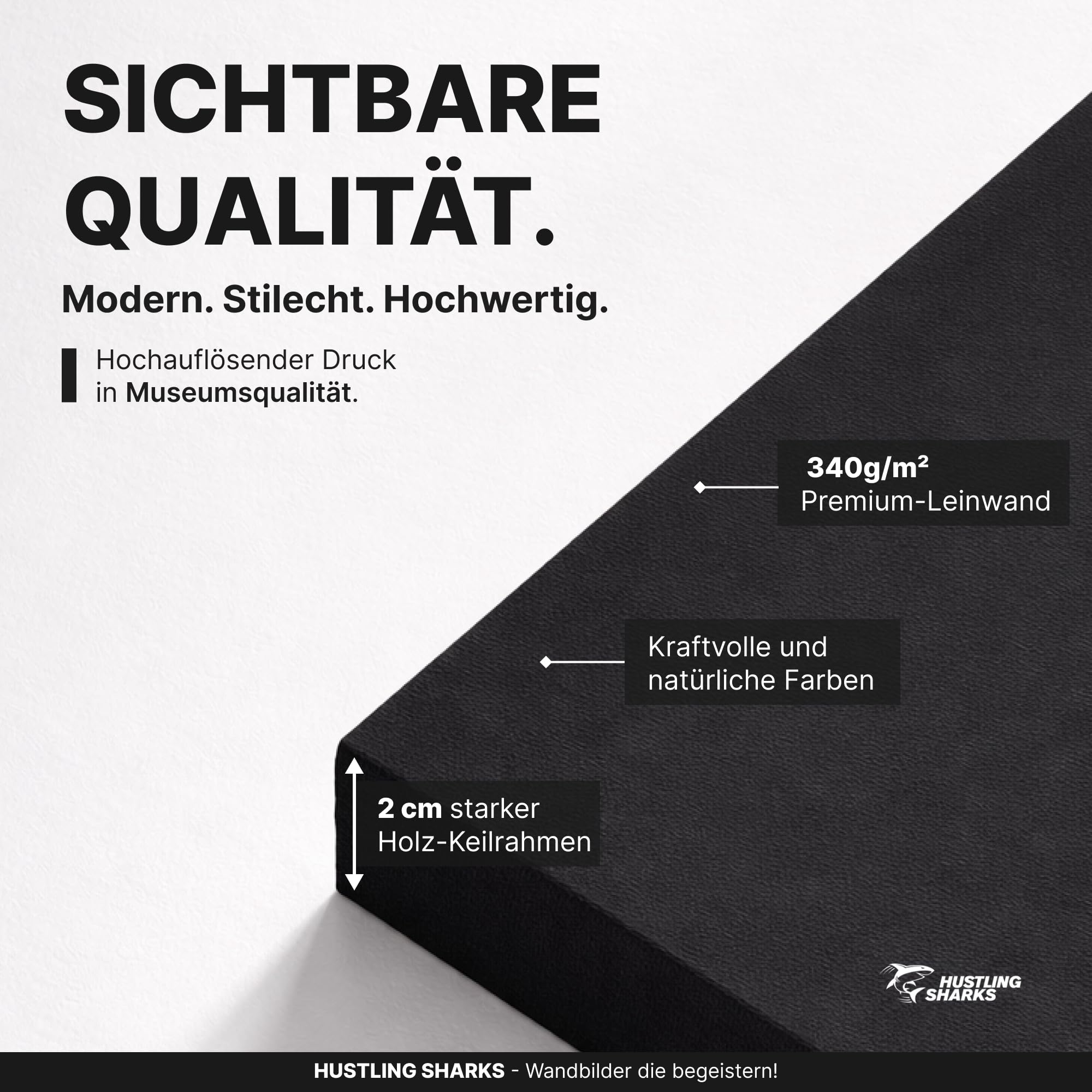 Hustling Sharks® Motivationsbild „Erfolgsregeln“ – Leinwand 40 × 60 cm | XXL Motivationsbild im Hochformat, Bilder Büro, Erfolg Bild, Bilder Spruch, Wanddeko Büro, Bilder Motivation