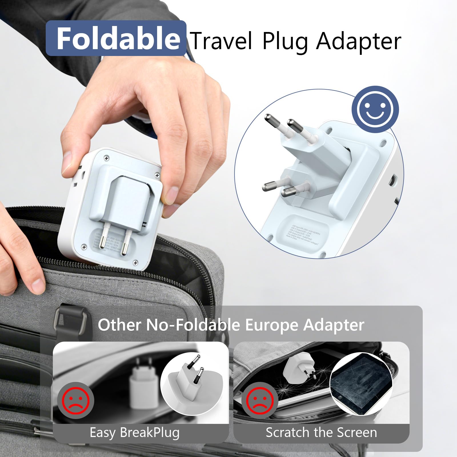 2 Pack European Travel Plug Adapter, FLASHSONIC US to Europe Adapter with 4 AC Outlets 4 USB Charging Ports (2 USB C), Foldable International Power Plug Adapter Travel Essentials to Italy Spain France - 4