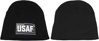 United States USAF USA Flag Black Embroidered 100% Acrylic Beanie Skull Cap Hat (KYS)