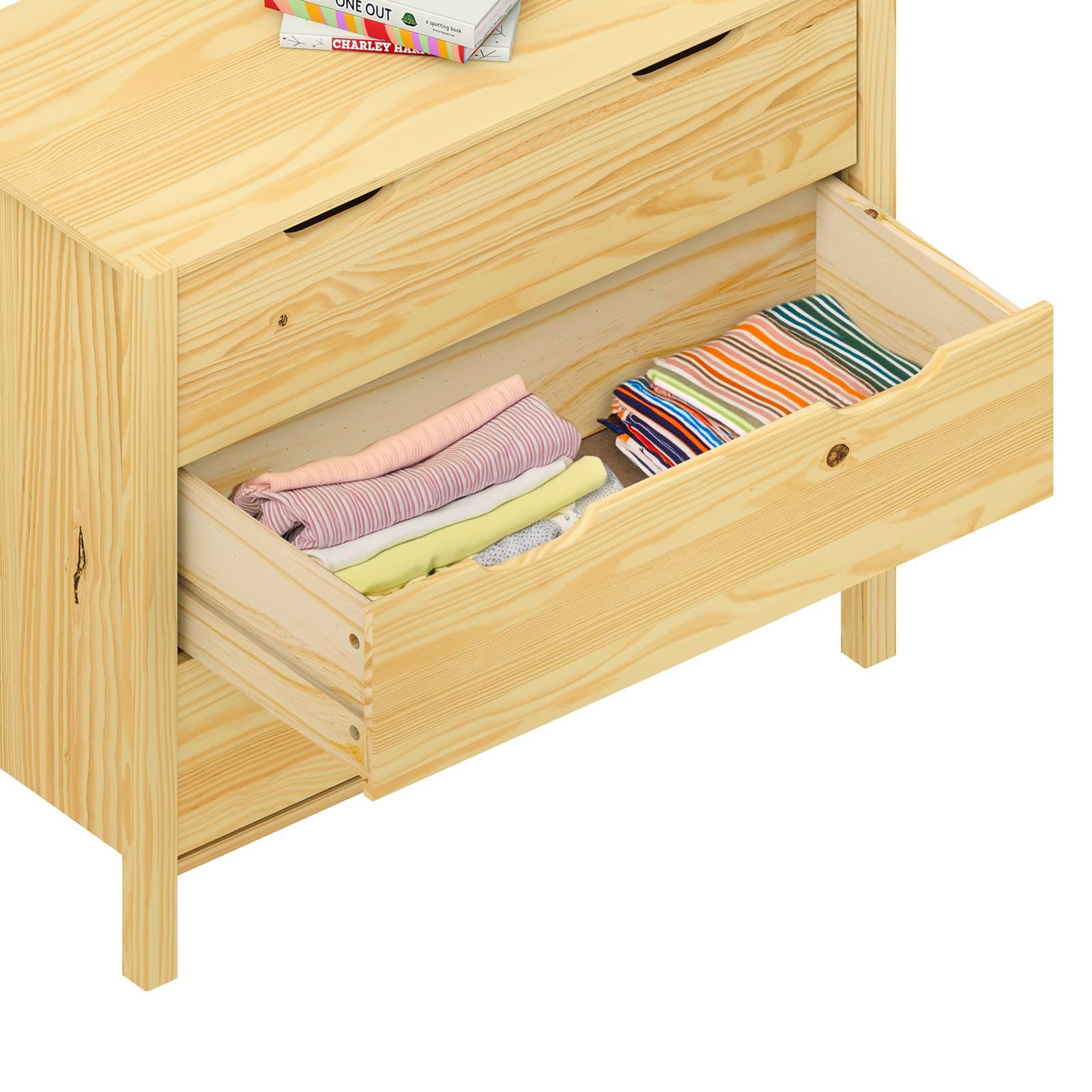IDIMEX Commode Enfant ELANO en Bois Massif Coloris Naturel avec 3 Tiroirs de Rangement, 84 x 120 x 41 cm, Meuble Chambre en Forme de Maison, Style Montessori, pour Fille ou garçon