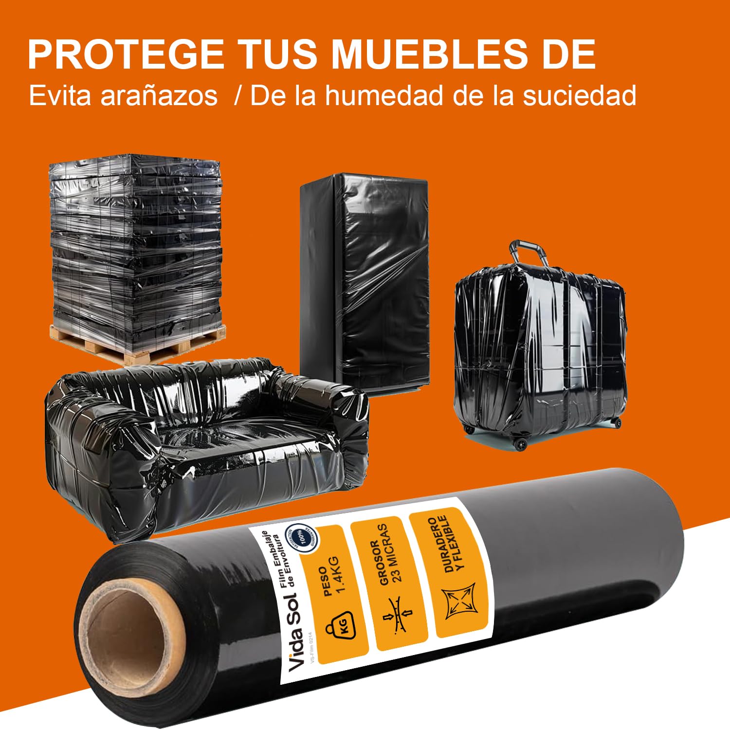 Film Embalaje de Envoltura Negro 1.4kg, 5 Rollo de 50 cm, 23 Micras de Espesor, Resistente y Versátil, Ideal para Hogar, Almacenes, Comercios y Transportes