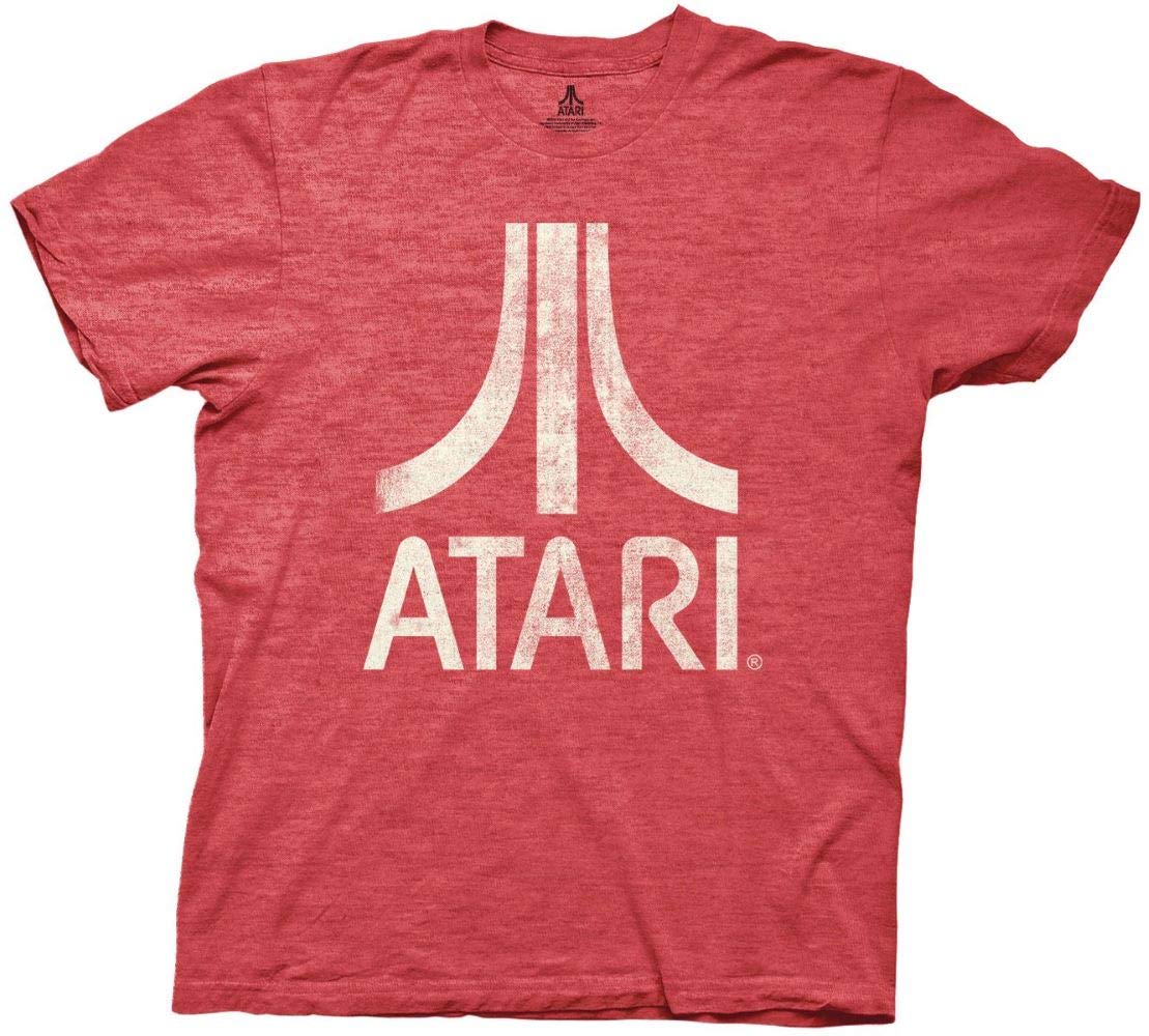 Ripple Junction Atari Men's Short Sleeve T-Shirt Classic Gaming White Logo Retro Vintage Distressed Graphic MD Heather Red