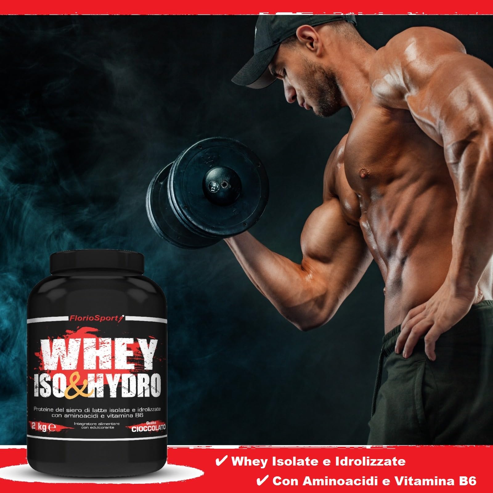 Proteine in Polvere | Whey Protein Iso & Hydro 2000 g FlorioSport | Proteine del Siero del Latte Isolate ed Idrolizzate per la Crescita e mantenimento della Massa Muscolare (Nocciola)