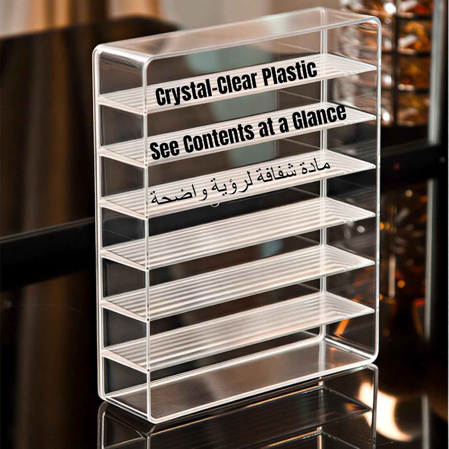 Makeup Organizer for Eyeshadow Palettes & Lipsticks, 7 Section Divided Makeup Palette Organizer, Clear Acrylic Cosmetic Storage Box with Dividers for Vanity Countertop or Drawer (Eyeshadow)
