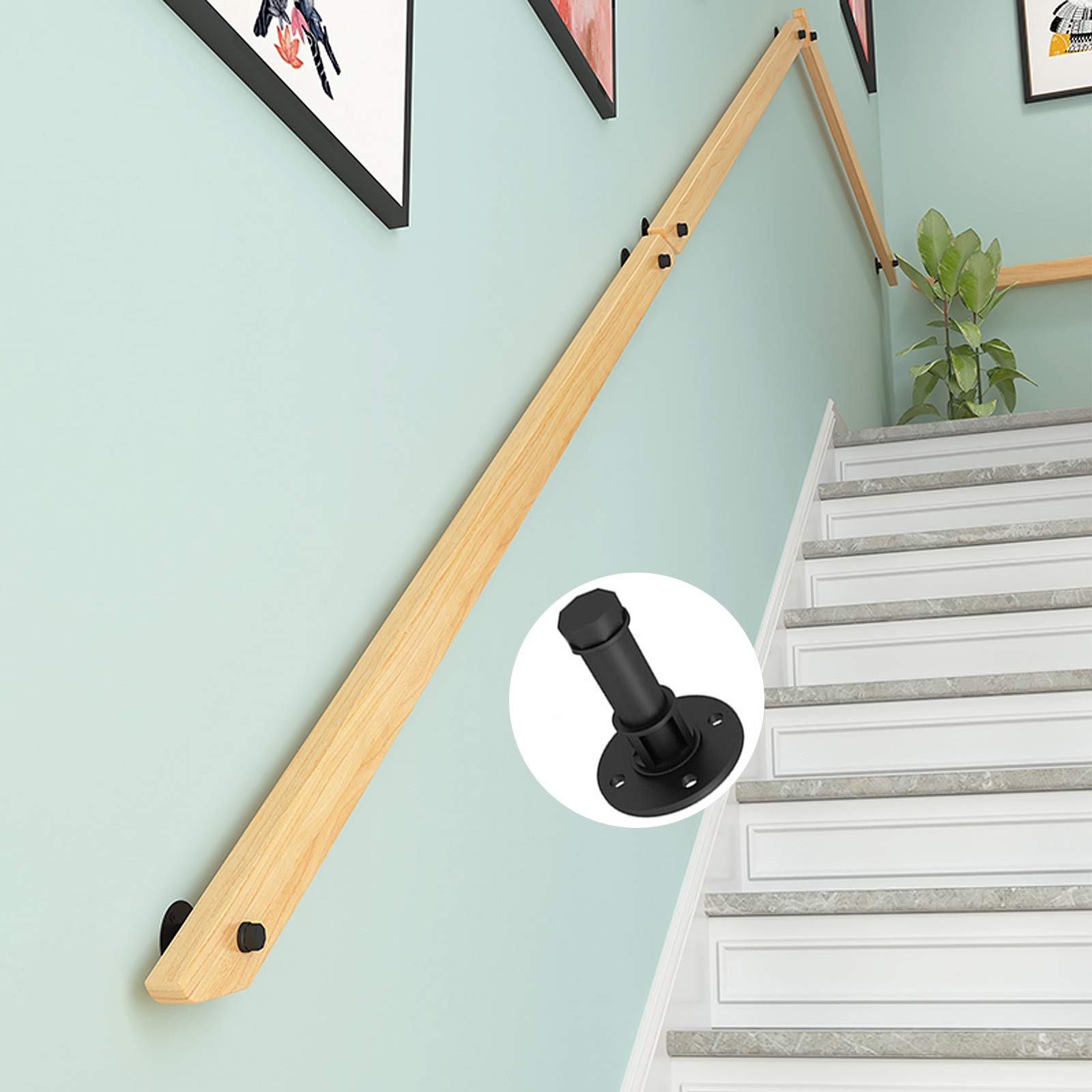 Protection Stair Handrails Wooden，Upgraded Version Pine Anti-Slip Handrail-30~600cm Complete Kit Corridor Support Rod，with Iron Fixed Bracket (Size : 50cm)