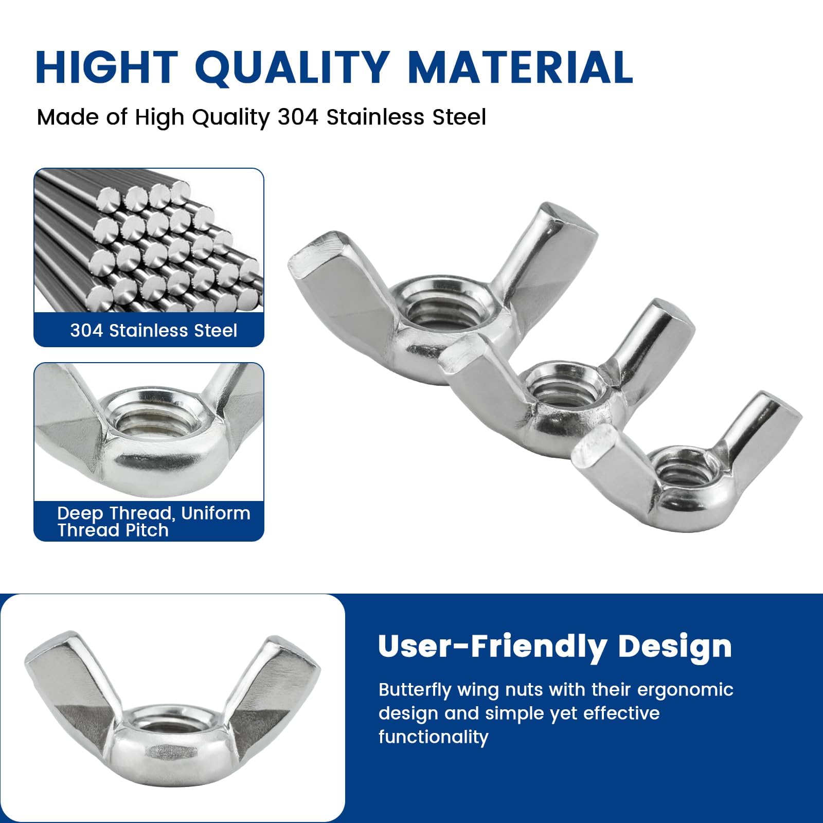 Wing Nut Assorted Kit - 3 Sizes Stainless Steel -3