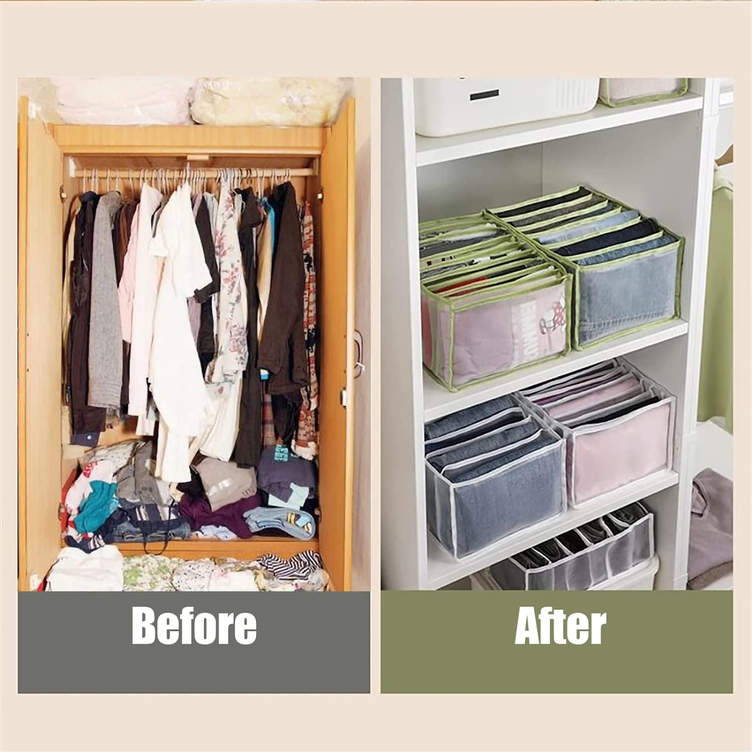 TIGARI Organizer per vestiti per armadio, organizer pieghevole per cassetti, divisori per vestiti, armadio per pantaloni, camicie, jeans, magliette, reggiseni, biancheria intima, calzini