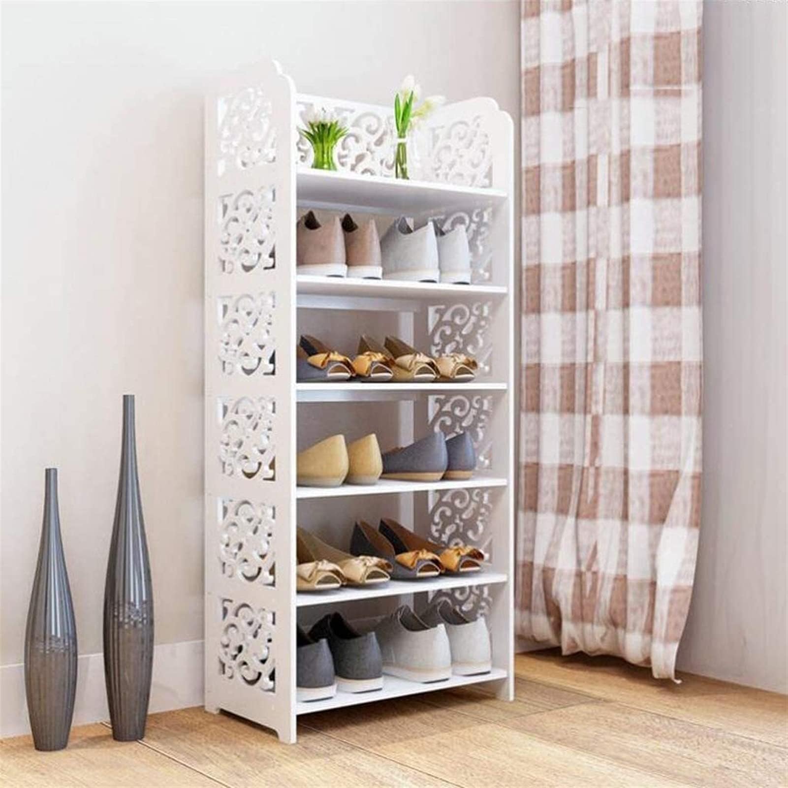 Shoe Rack Wood Shabby Chic Corner Shelf Unit Storage Bookcase Display Stand White (Size : 422496.5cm) Used for bedroom hall, foldable, detachable, visua (Size : 42 * 24 * 96.5cm)