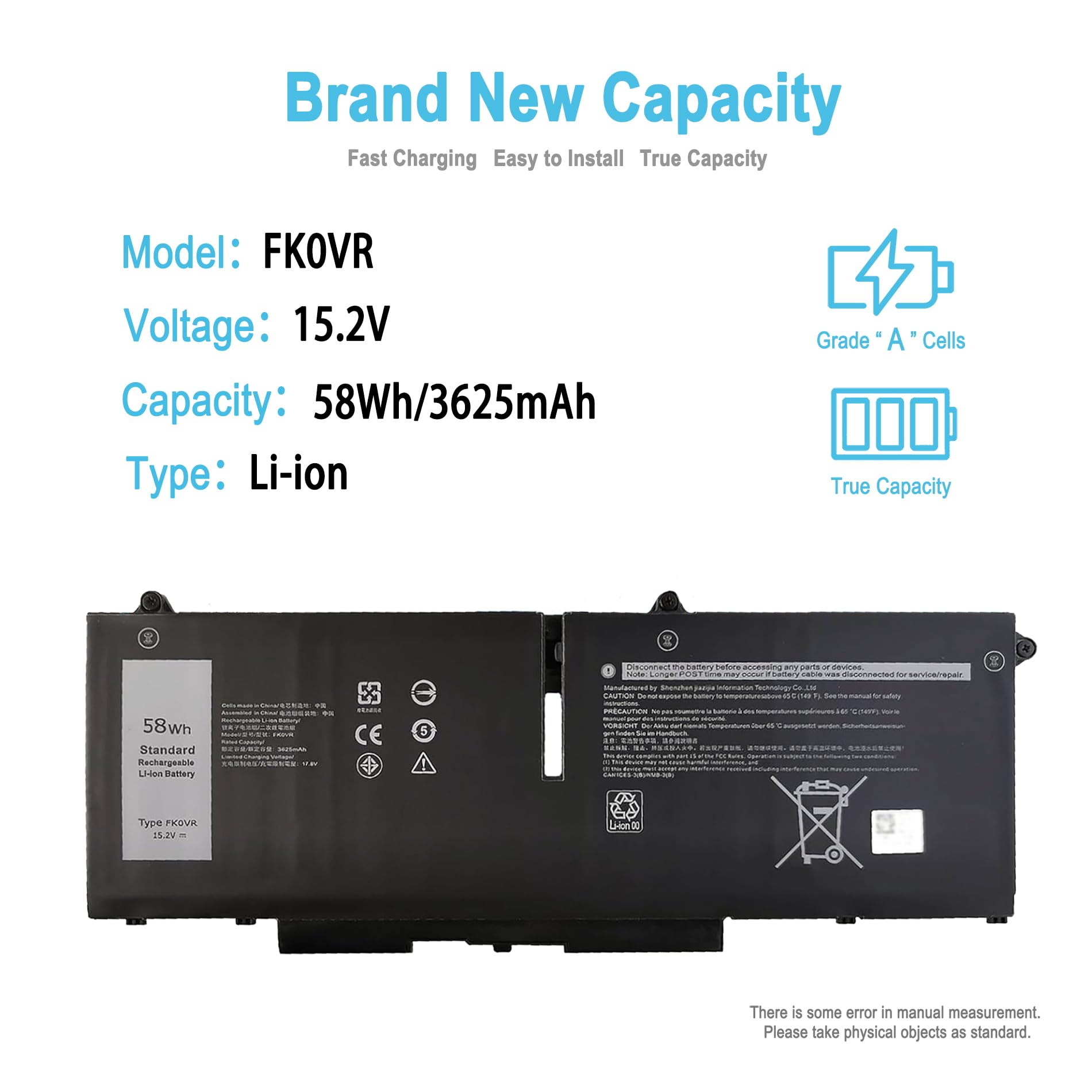 TAICROWNE 58Wh FK0VR Replacement Laptop Battery for Dell Latitude 5330 2-in-1 7330 2-in-1 Latitude 7430 2-in-1 P133G002 P134G002 P139G002 Series 07KRV H4PVC 8P81K 3625mAh 15.2V