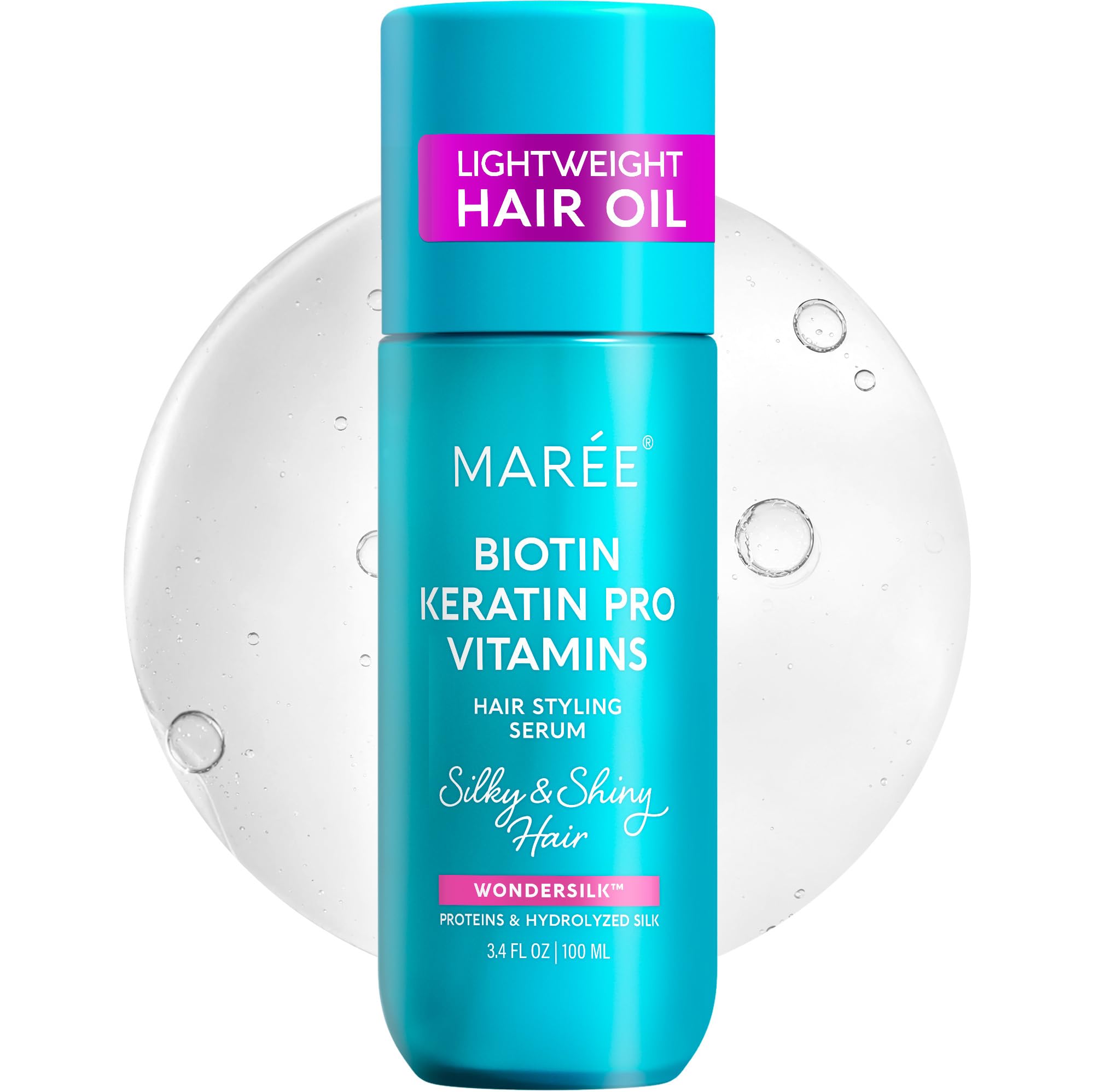 MAREE Hair Oil for Frizzy and Damaged Hair with Vitamins A, E, B5 - Anti Frizz Control Sérum for Curly Women & Men - Aceite de Argán Para el Cabello - Biotin Keratin Antifrizz Products 3.4 fl oz