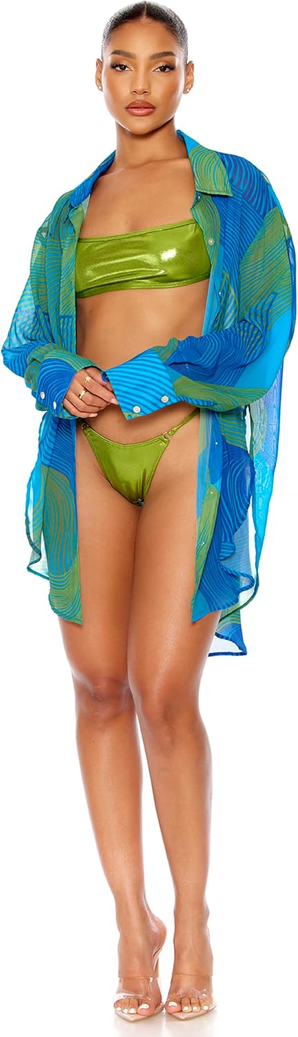 Forplay Women's Yucatan Chiffon Button Up Pool Shirt