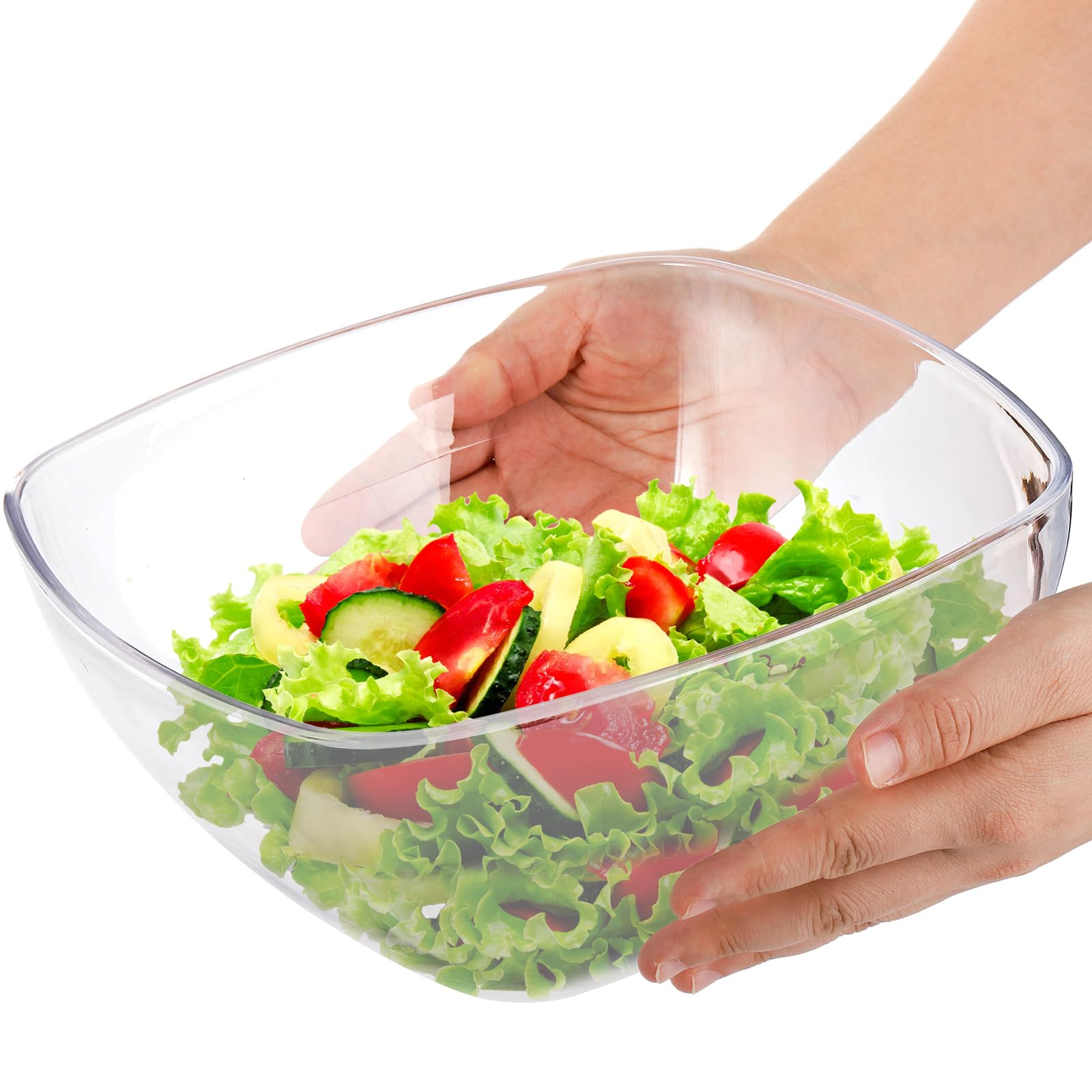 Anqtovp 12.4 In. 160 Fl. Oz. Clear White Plastic Serving Salad Bowls Large Round Disposable Set Of 16 For Parties