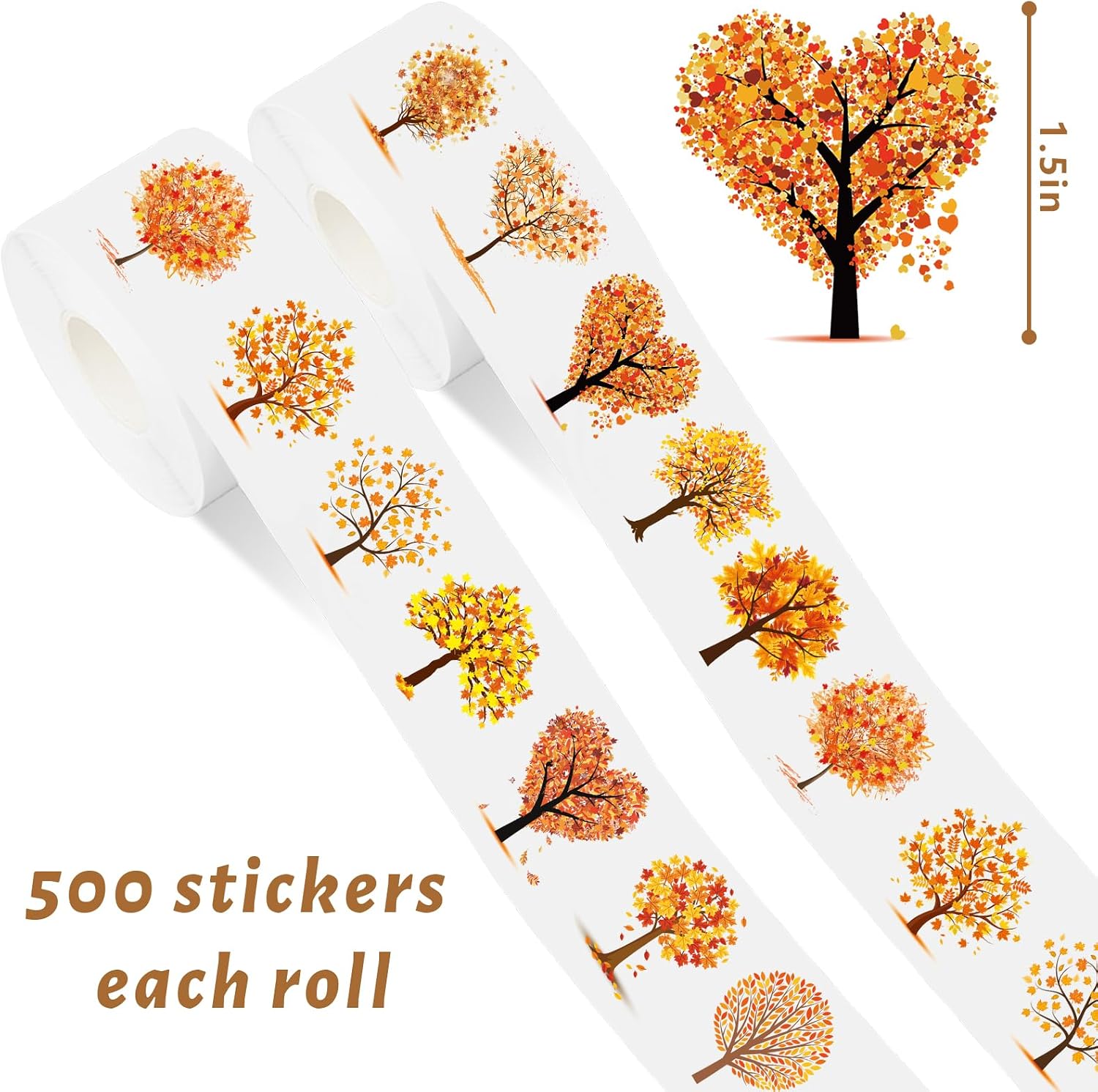 Whaline 1000 Pcs Clear Fall Stickers Roll Seal Stickers Autumn Tree Self-Adhesive Label Decals for Autumn Holiday Envelope Invitation Card Gift Decor, 12 Designs