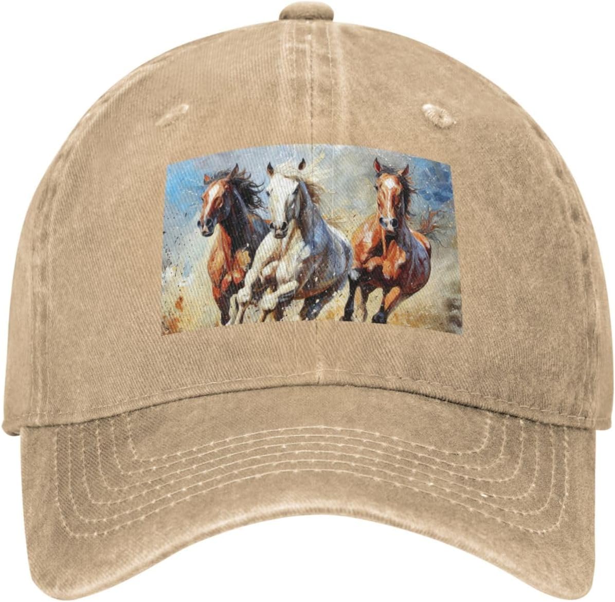Horses Running Art Print Cowboy Hat Personalized Baseball Cap Fashion Hat Cap Funny Gifts for Women Men Natural