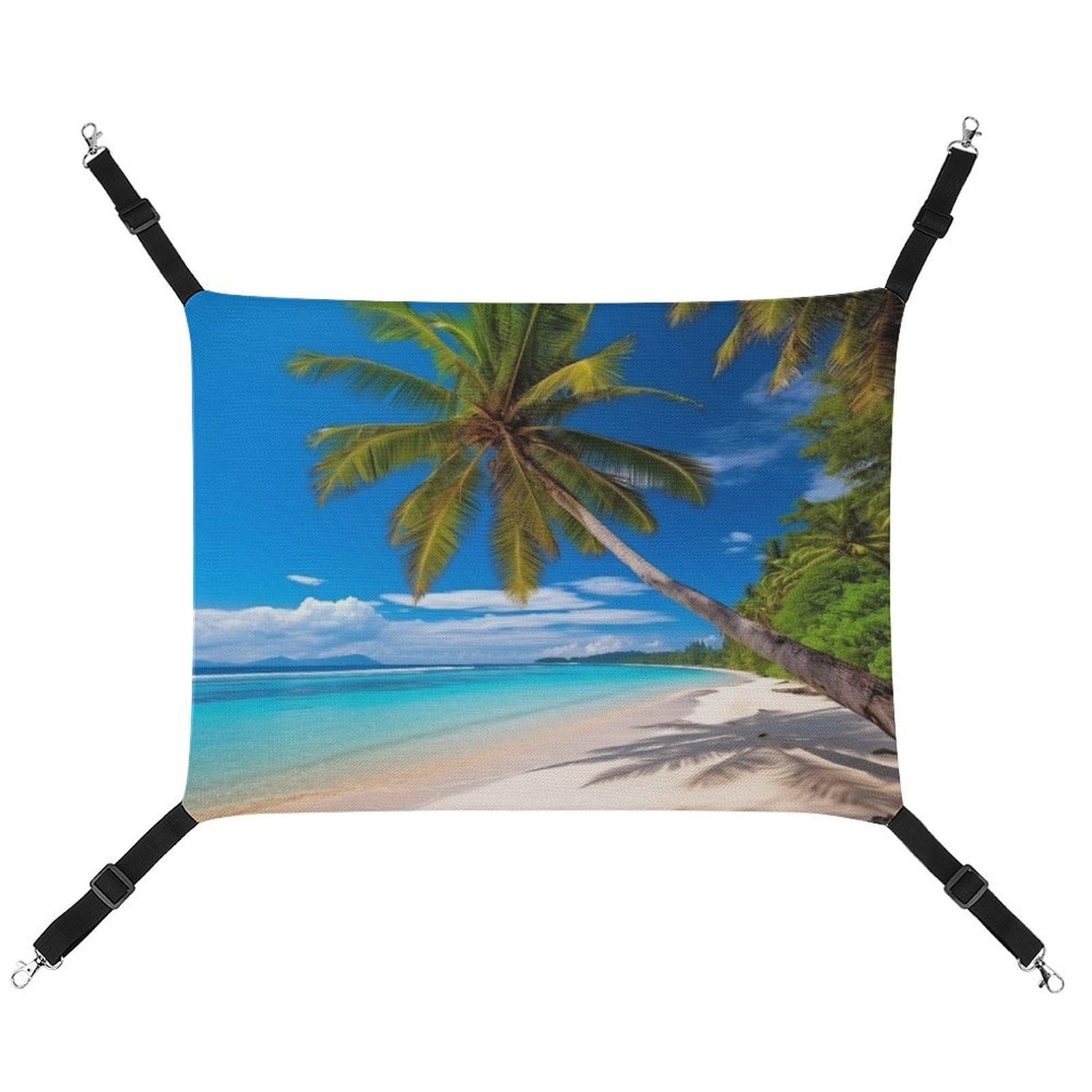 Hamac pour chat respirant et lit doux réglable motif plage et cocotier pour furet