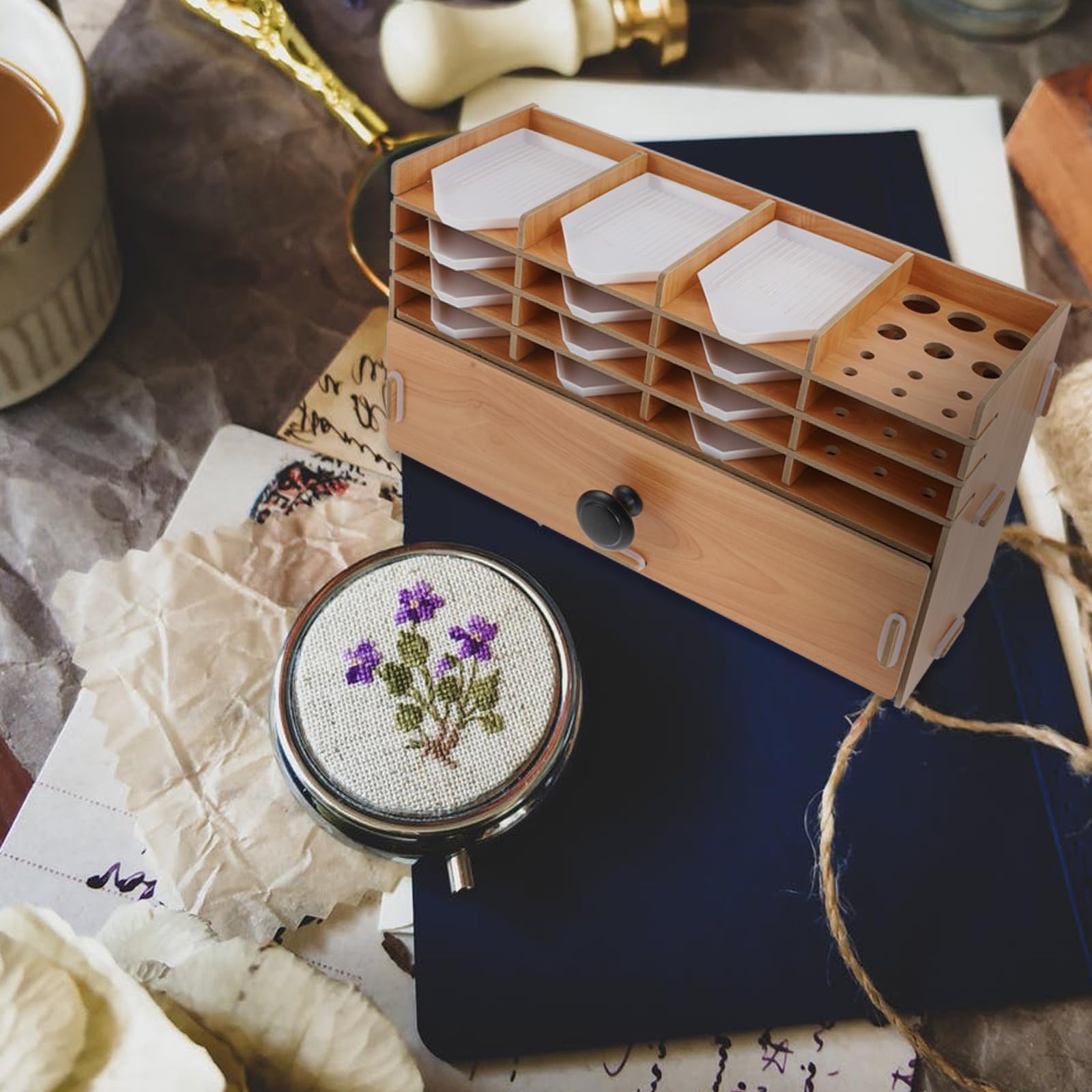 Levemolo Caja Organizadora de Madera Multicapa para Almacenamiento de Cuentas y Pequeños Objetos, Diseño Compartimentos Adecuado para Manualidades DIY
