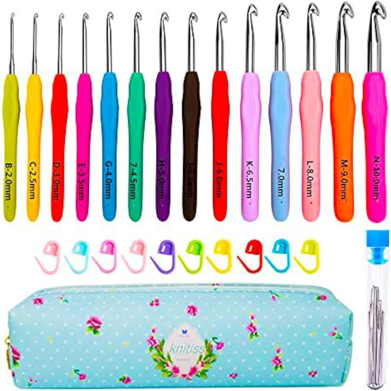 14 Pcs Crochet Hooks Set, Ergonomic Crochet Hooks with Case for Arthritic Hands, Crochet Needles Sizes 2mm to 10mm