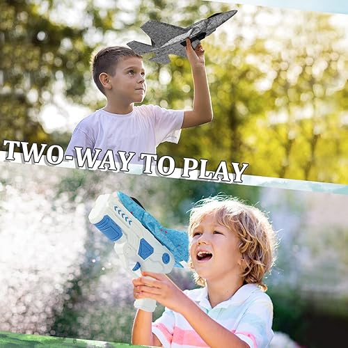 Miniatura 3 de Paquete de 2 lanzadores de avión juguete de avión de catapulta de espuma F-35 de 88 pulgadas para niños 2 formas de jugar juguete exterior para