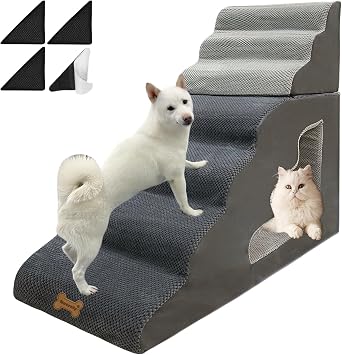7-Step Dog Stairs for 36 Inch High Beds Small Dogs, Pet Ramp Stairs 20-42 Inch Couch Bed, Non-Slip Balanced Stairs 75lbs for Small Old Large Dogs Cats to Get on Bed