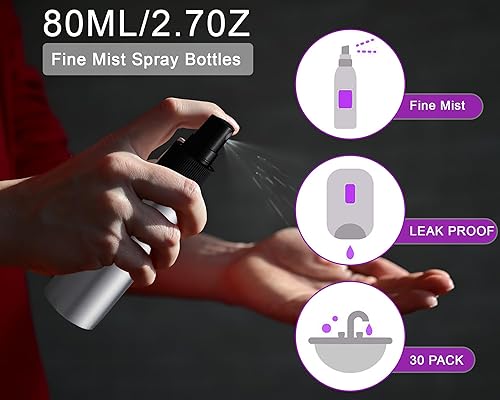 Miniatura 4 de 50 botellas de aluminio de 2 onzas con atomizador de metal reutilizables, botella de perfume de viaje, pulverizador de niebla fina, almacenamiento