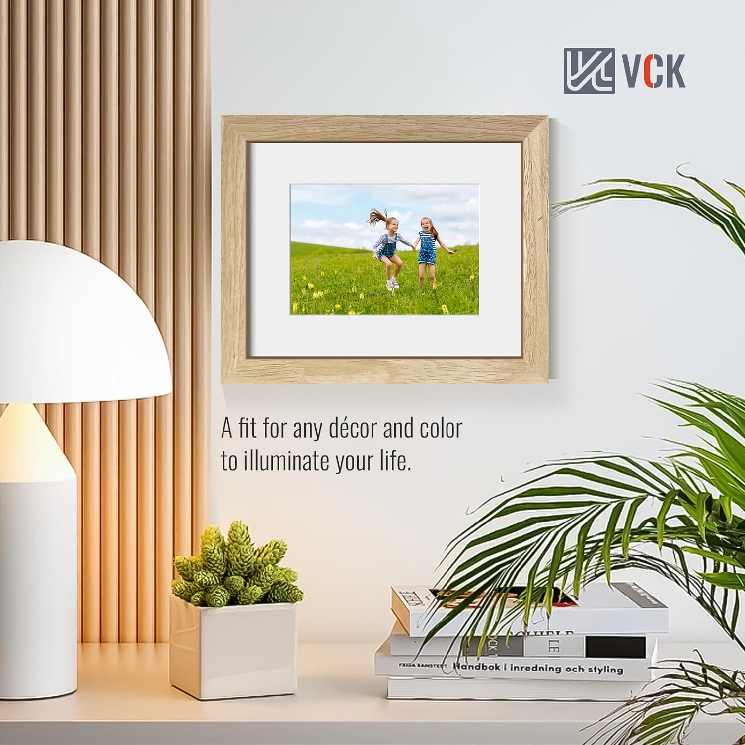 VCK 8x10 Picture Frame 2 Pack - Natural Wood Grain, High-End Wood Poster Frames with Tempered Glass, Display 5x7 Photo with Mat or 8x10 without Mat, Art Gallery-Quality, Wall Hanging/Tabletop, Natural