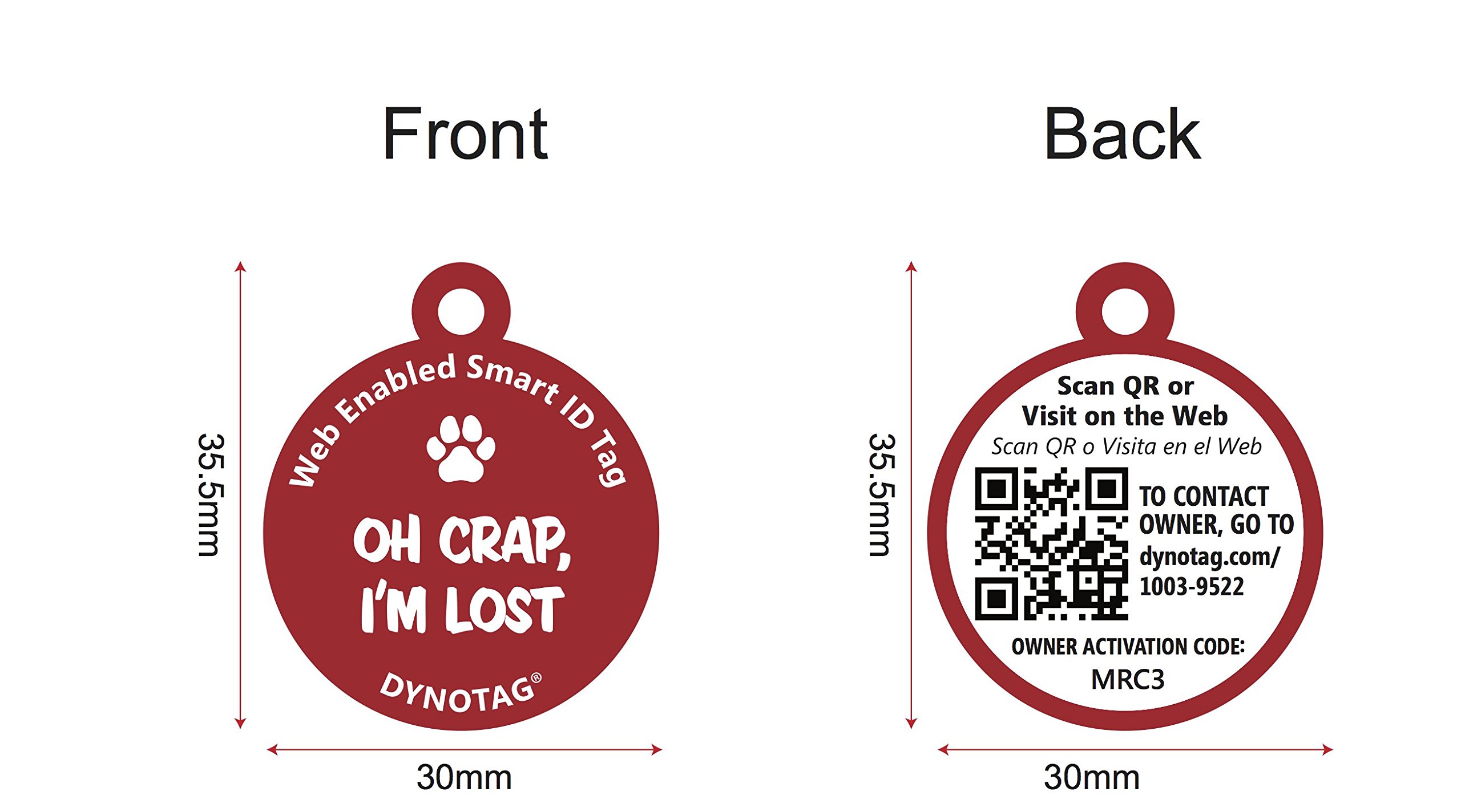 Dynotag® Médaille pour chien En métal Avec code QR Connexion Web/GPS