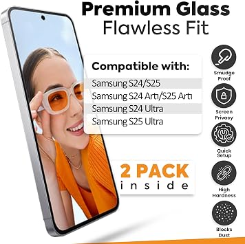 واقي شاشة متوافق للغاية لهاتف Samsung S25 - زجاج مقوى 9H، شفاف عالي الدقة، عبوة من قطعتين’