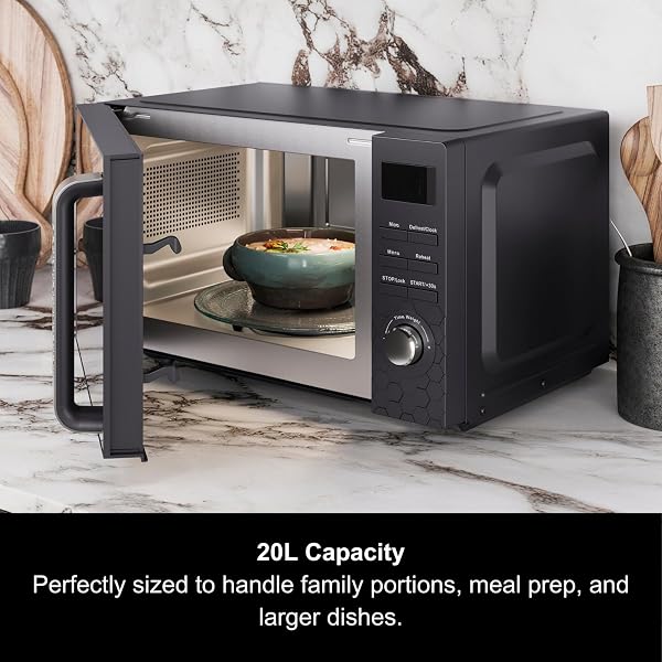 Morphy Richards Cassini Digital Glass Microwave, 20L Capacity, Stainless Steel Inner Cavity, 6 Power Levels, Defrost, 95 Minute Timer, 24.5cm Glass Turntable, Easy Clean, 800W, Moonless Night, 511420 - 4