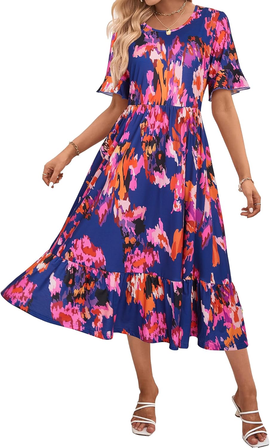 STYLEWORD Women's Summer 2026 Casual Short Sleeve Tiered Flowy Spring Dress Long Midi Beach Sundress Vacation Outfits - Image 6