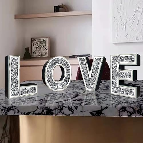Miniatura 3 de 4 letras independientes de amor. Letras de diamantes de cristal glamorosas. Espejo plateado para decoración del hogar para pared, chimenea,