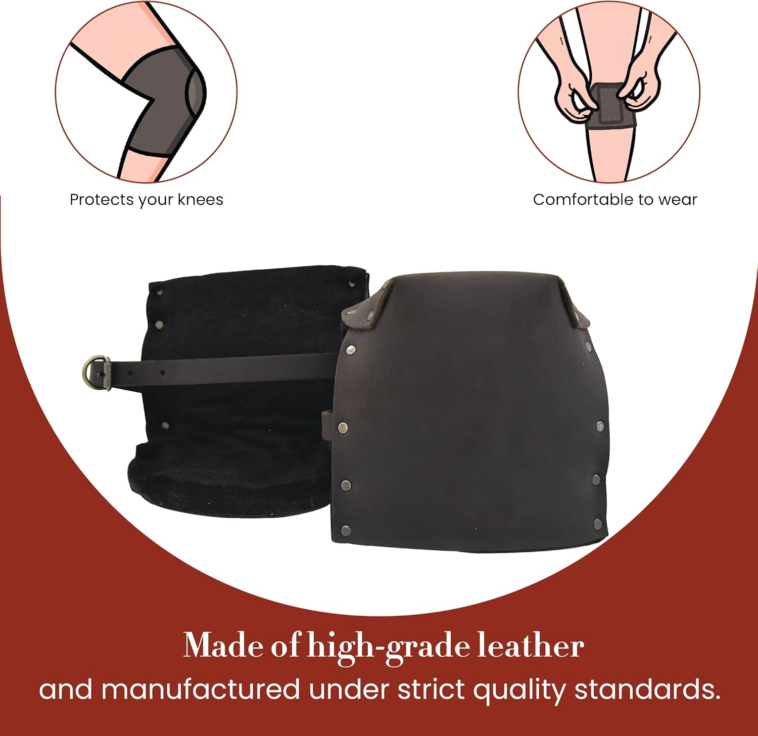 Style n Craft’s Heavy-Duty Knee Pads, Full-Grain Oiled Leather Knee Pads, Knee Pads for Men and Women, Dark Brown (#74013)