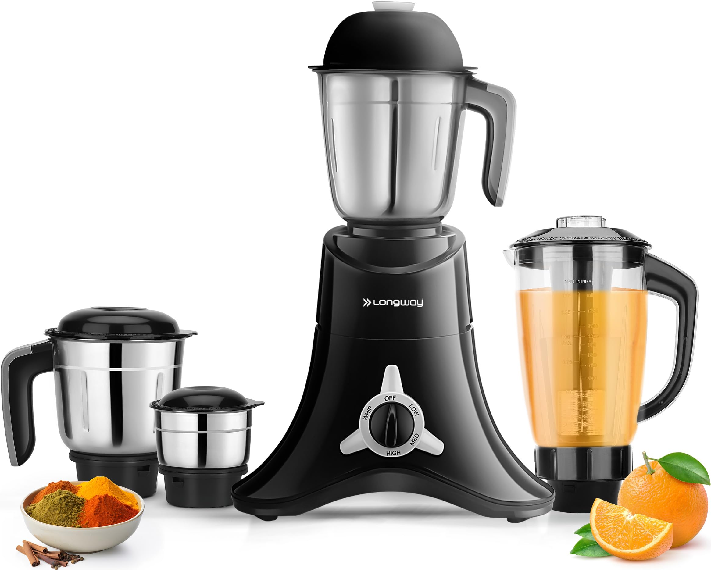 Longway Orion 900 Watt Juicer Mixer Grinder with 4 Jars for Grinding, Mixing, Juicing with Powerful Motor | 1 Year Warranty | (Black, 4 Jars) (B0C24BWW5Q) Amazon Price History, Amazon Price Tracker