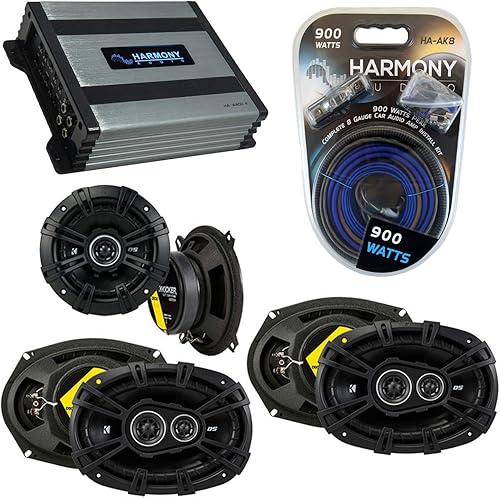 Harmony Audio Compatible con Dodge Grand Caravan 08-14 paquete de reemplazo de altavoces (2) DSC693 y Harmony HA-A400.4 Amp