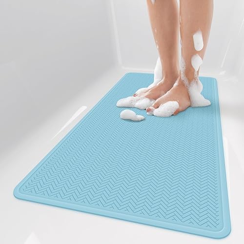 Bligli Tapete antideslizante para bañera, extra largo de 17 x 36 pulgadas, con ventosas fuertes, tapete de goma suave para baño, duradero y lavable