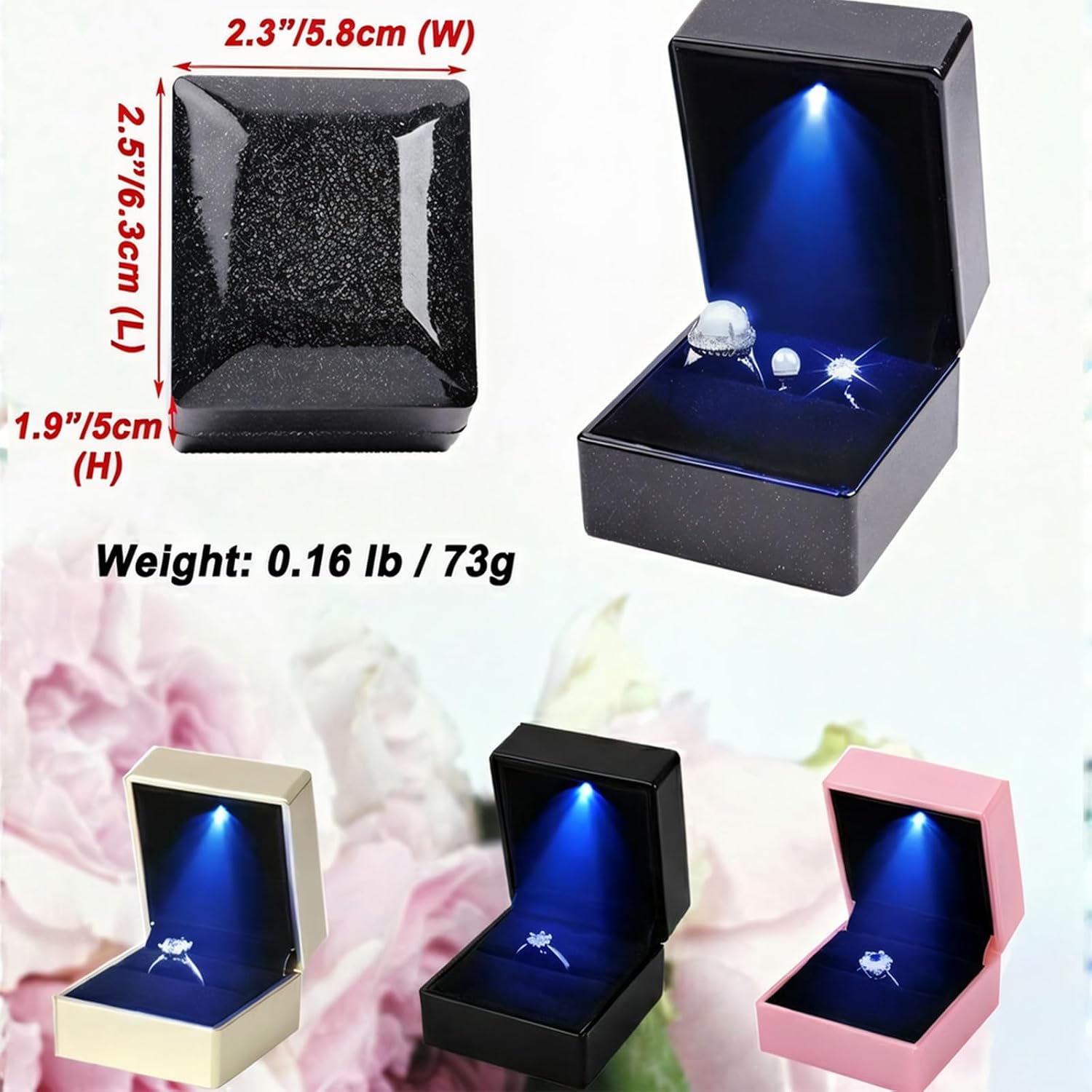 Ring Box Square Shaped LED Blue Light Engagement Ring Boxes Jewelry Gift Box for Proposal Wedding Valentine's Day Anniversary Christmas Mothers Thanksgiving Gift (Black) image 4